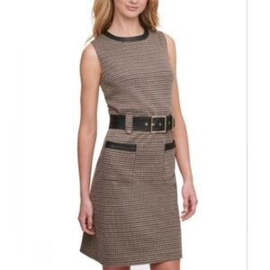 Tommy Hilfiger Brown Belted Houndstooth Sleeveless A-line Dress 14